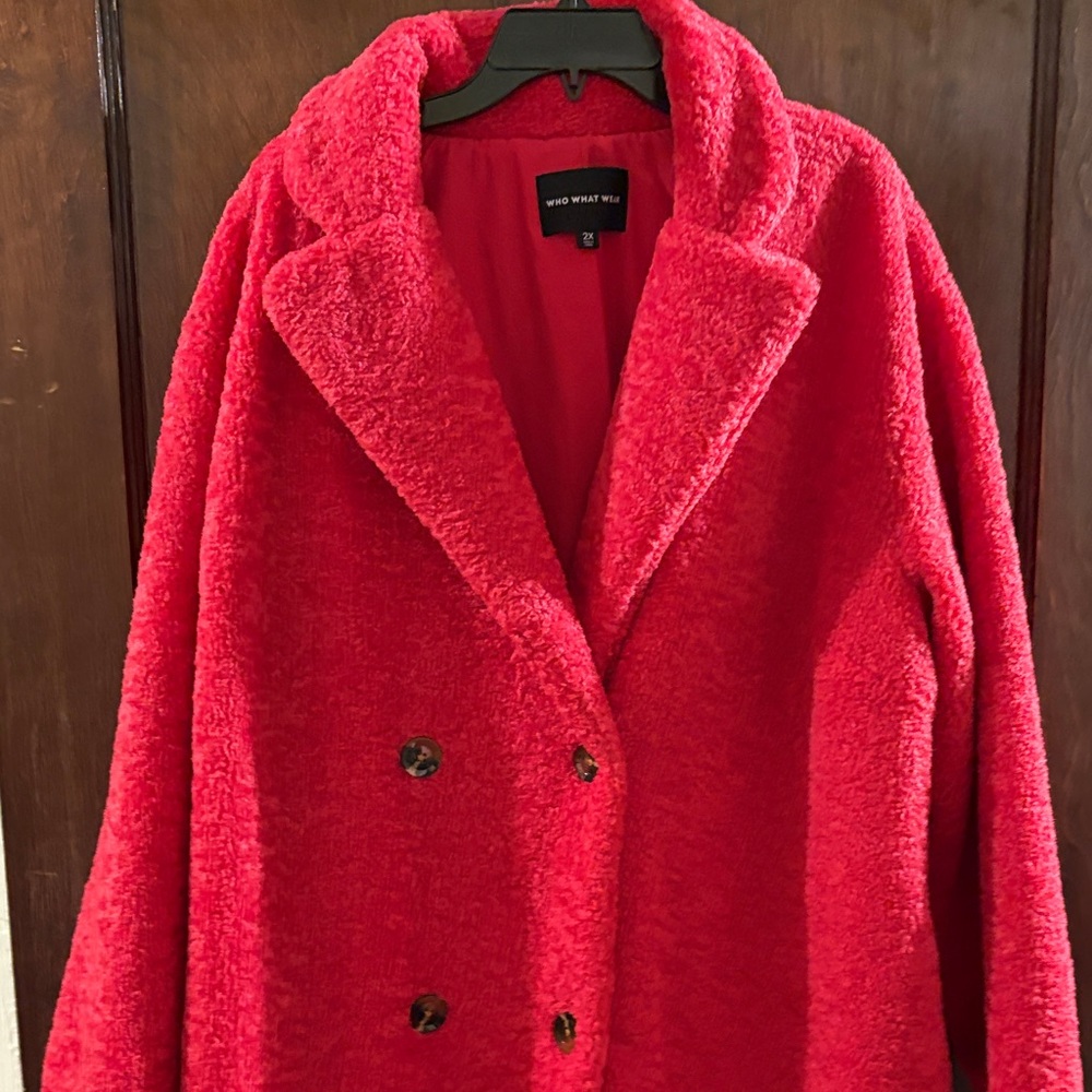 Who What Wear Vibrant Red Teddy Jacket